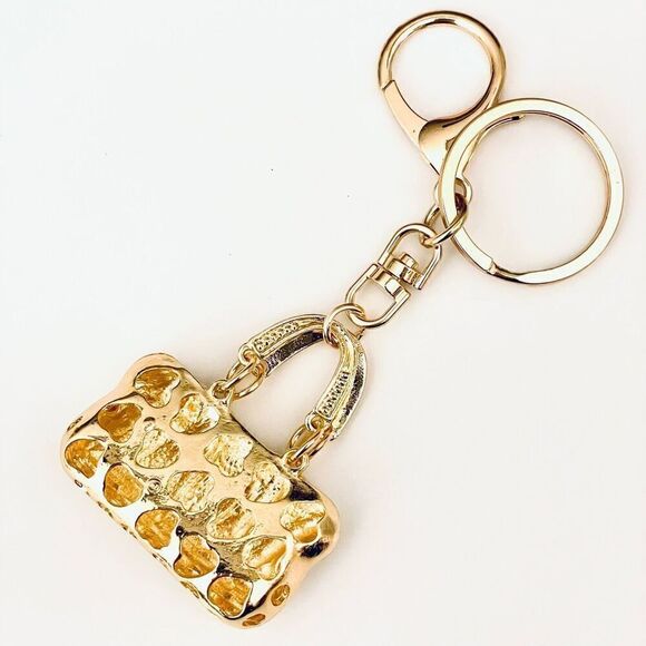 NWT Gorgeous Ivory & Gold Bling Metal Purse Handbag Lobster Keyring Key holder - Picture 11 of 12